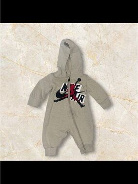 Jordan Grey Hooded Baby One-Piece Footie with Air Logo